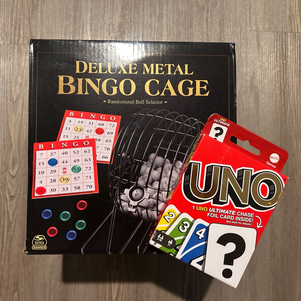 Deluxe Metal Bingo Cage with UNO Card Game sealed